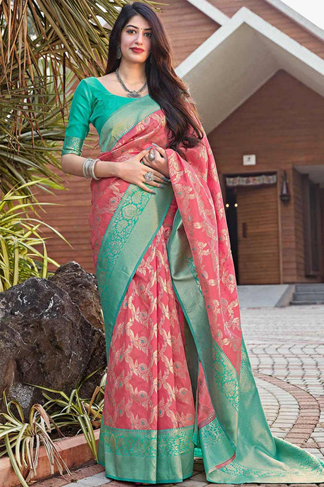 Buy Banarasi Art Silk Zari Woven Saree in Peach Online