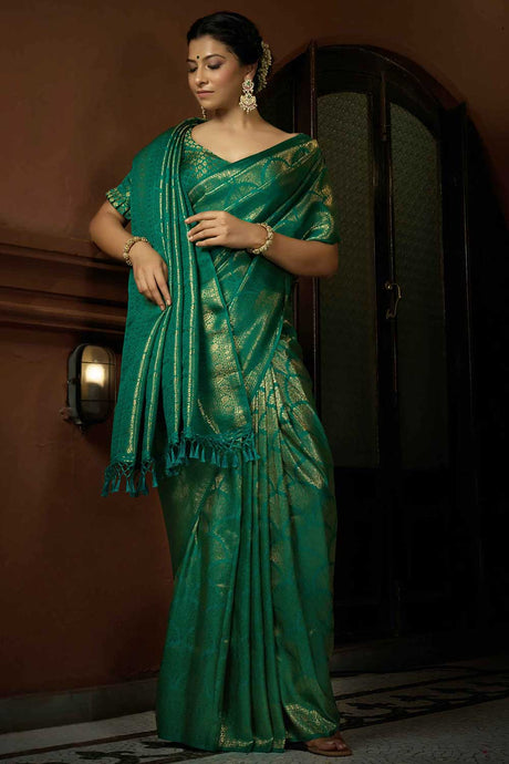 Leaf Green Art Silk Woven Saree