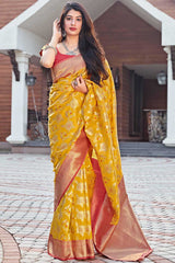 Buy Banarasi Art Silk Zari Woven Saree in Mustard Online