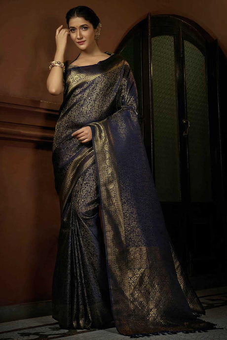 Navy Blue Art Silk Woven Saree