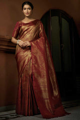 Maroon Art Silk Woven Saree