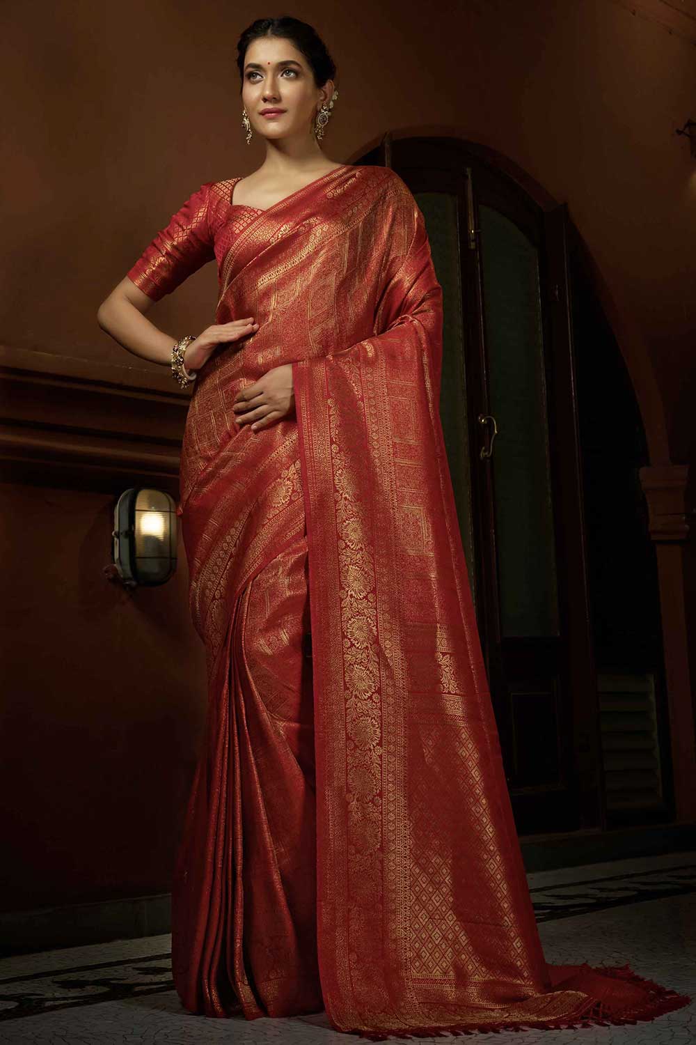 Red Art Silk Woven Saree