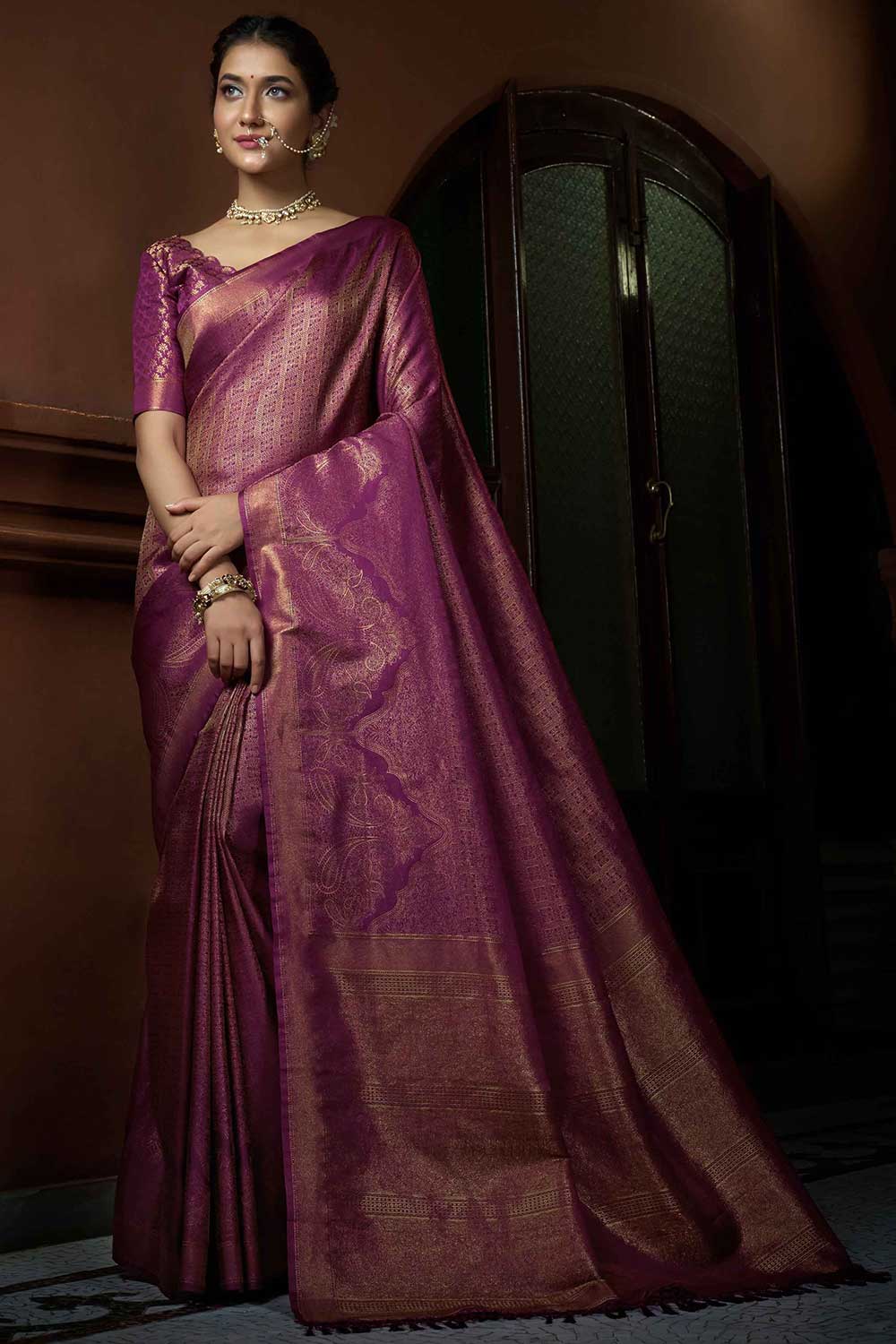 Purple Art Silk Woven Saree