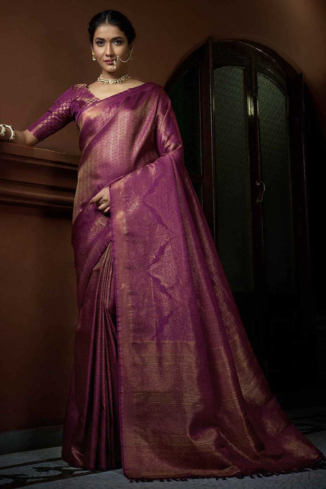 Purple Art Silk Woven Saree