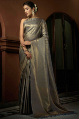 Grey Art Silk Woven Saree