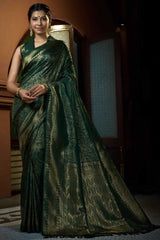 Dark Green Art Silk Woven Saree