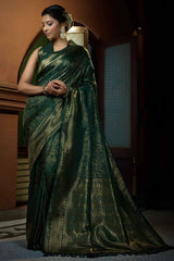 Dark Green Art Silk Woven Saree