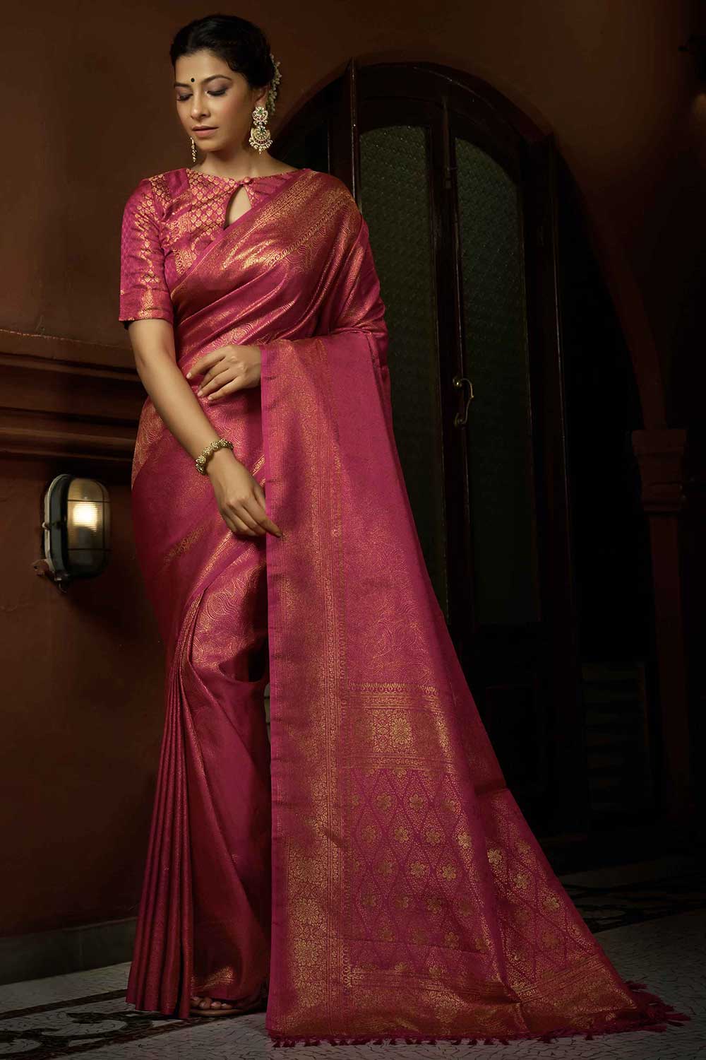 Light Pink Art Silk Woven Saree