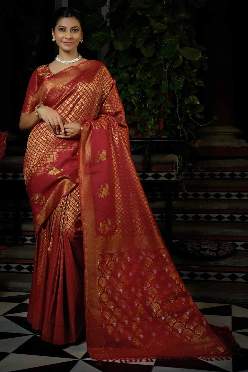 Red Art Silk Woven Saree