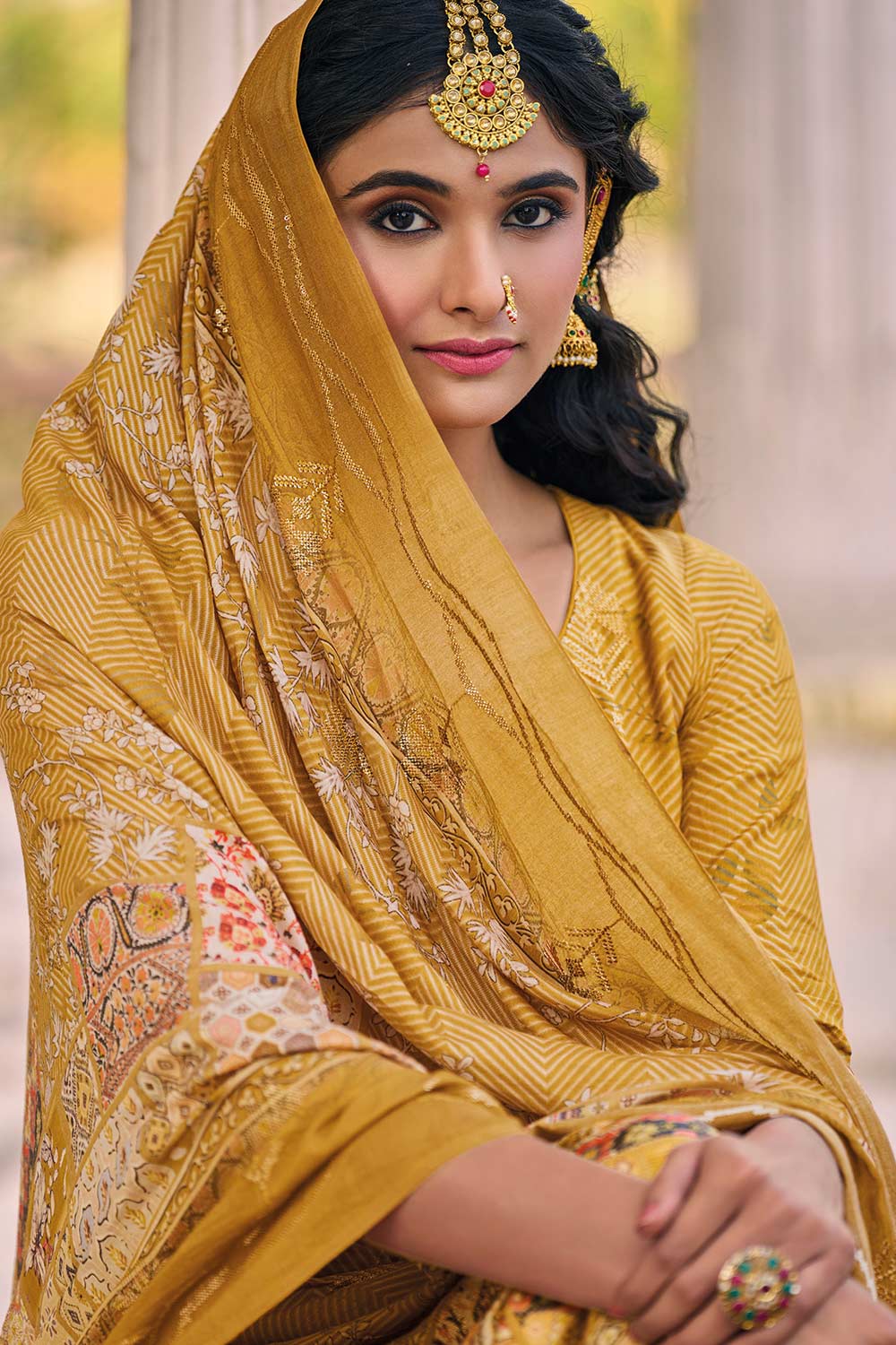 Mustard Muslin Digital Printed Salwar Suit