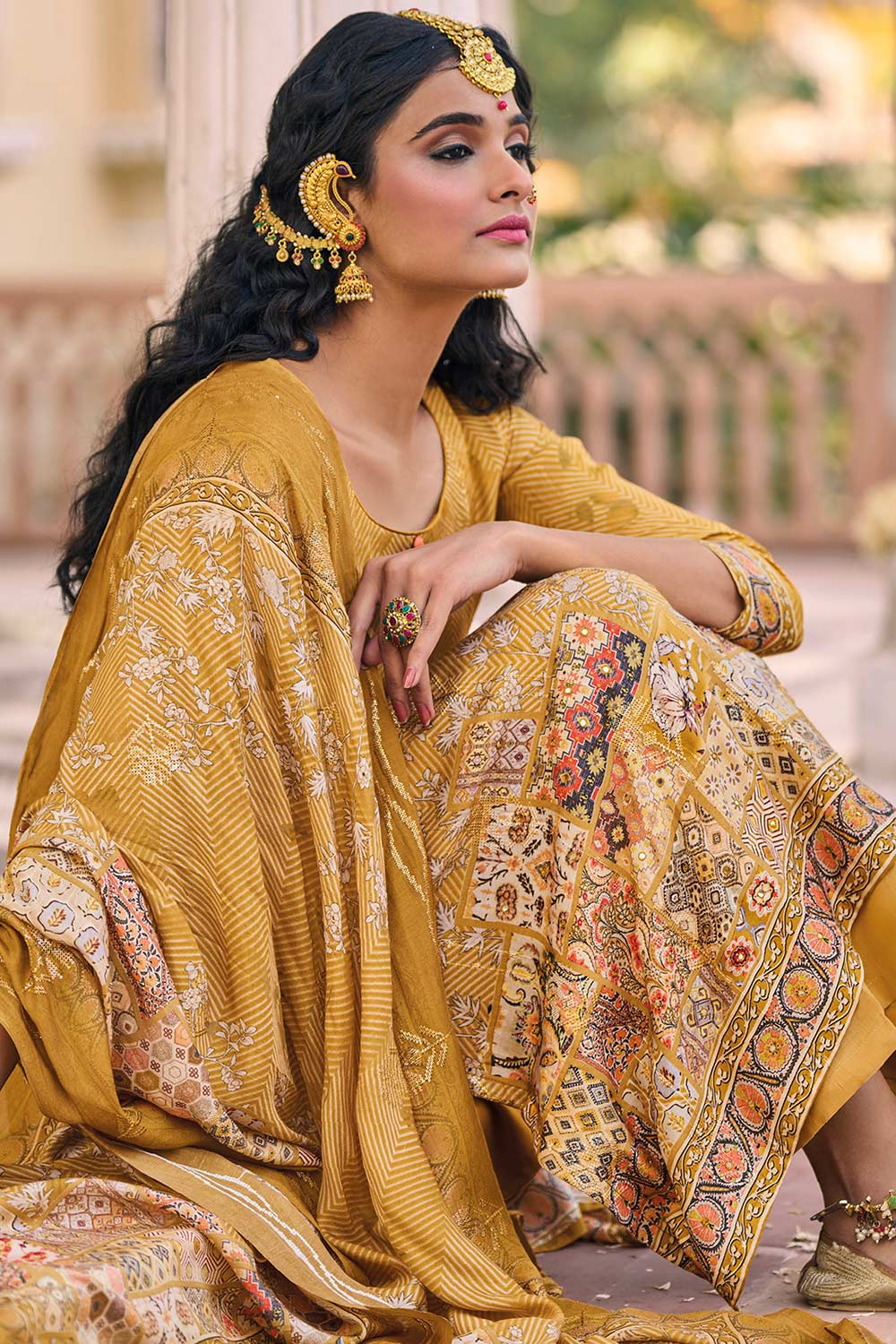 Mustard Muslin Digital Printed Salwar Suit