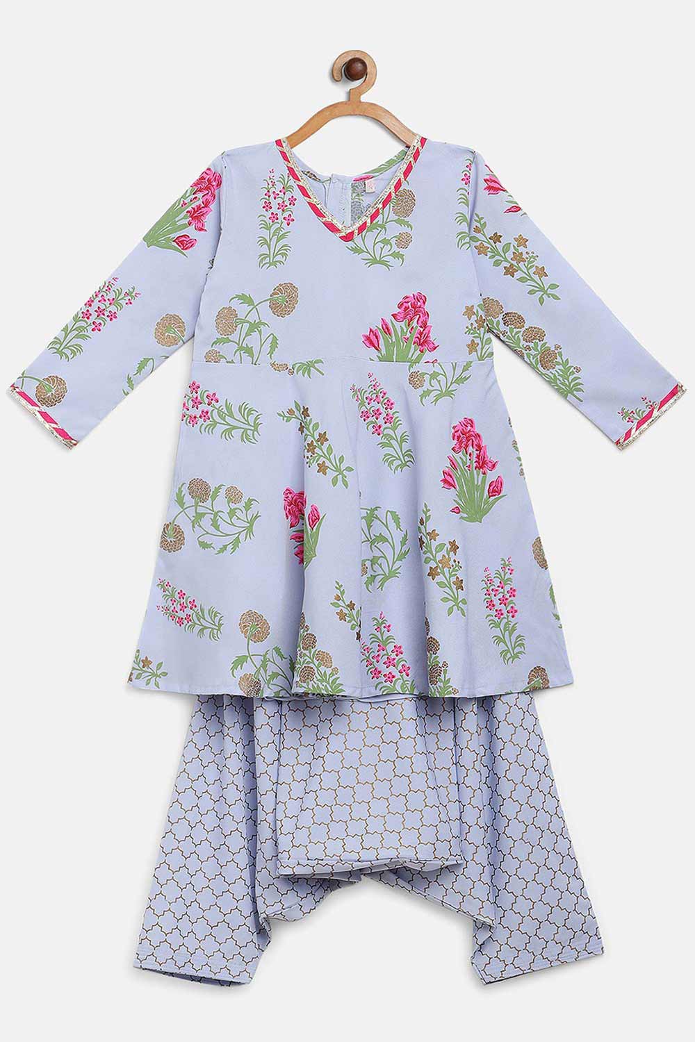 Buy Girl Crepe Printed Kurta Set in Blue Online