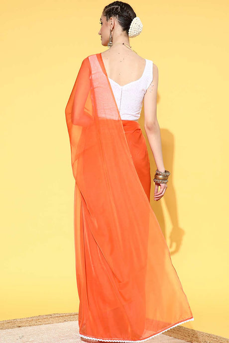 Organza Orange Solid Celebrity Saree