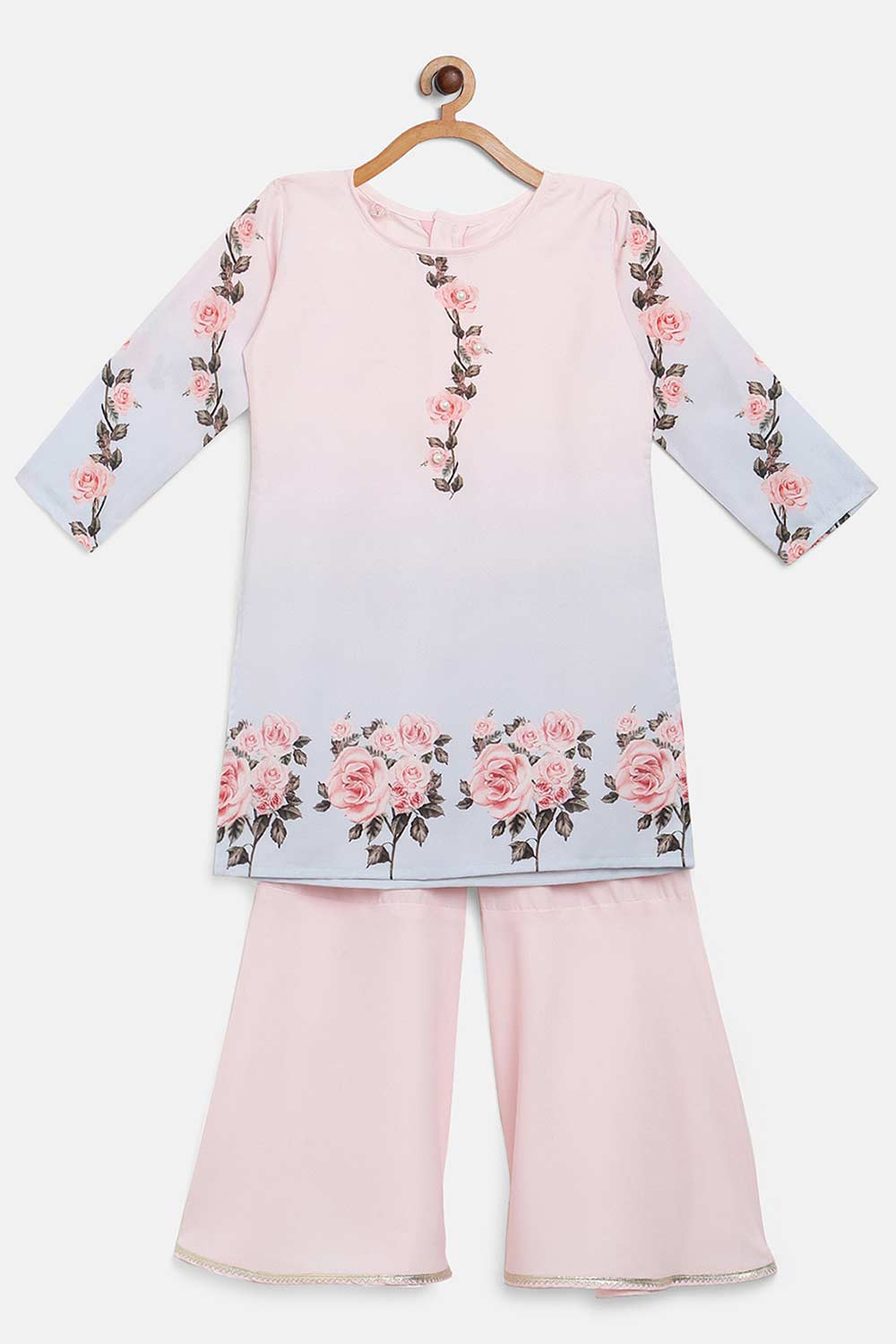 Buy Girl Crepe Printed Kurta Set in Pink Online - Front