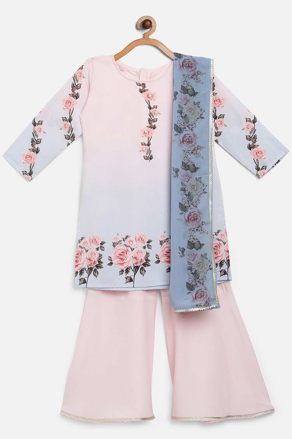 Buy Girl Crepe Printed Kurta Set in Pink Online