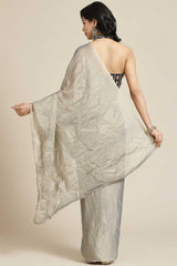 Buy Georgette Solid Saree in Grey Online - Back