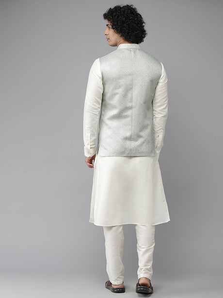 Buy Men's Aqua Blue Art Silk Jacquard Woven Design Nehru Jacket Online