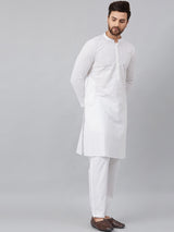 Buy Men's White Cotton Chikankari Embroidered Kurta Pajama Set Online - Zoom In
