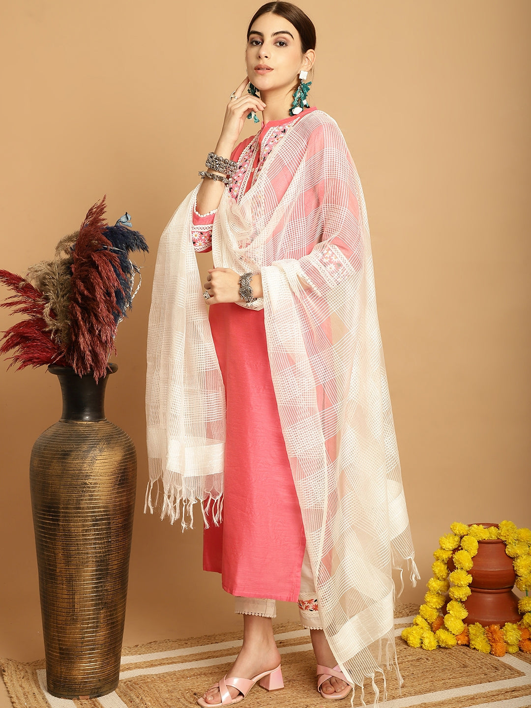 Carrot  Chanderi Printed Kurta Set