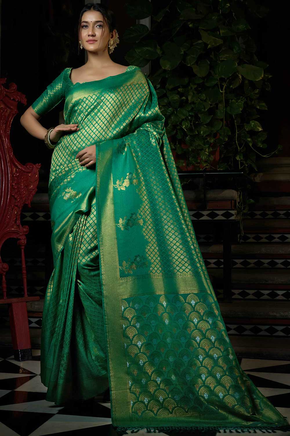 Green Art Silk Woven Saree