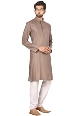 Men's Brown Cotton Solid Full Sleeve Kurta Churidar