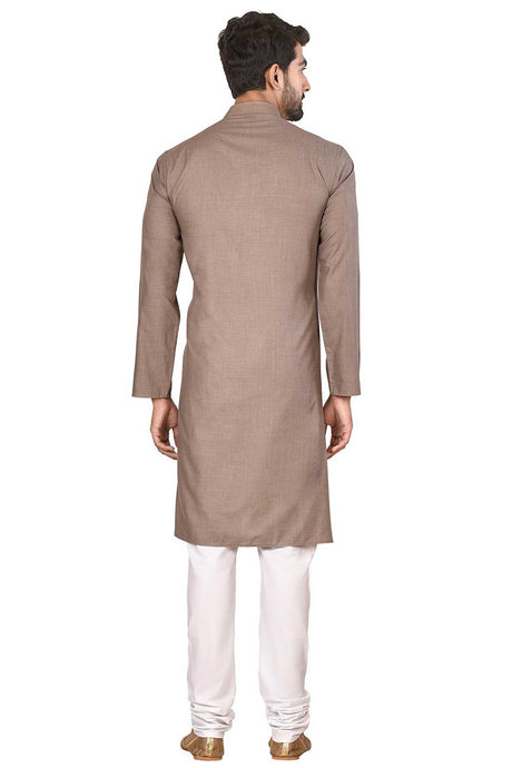 Men's Brown Cotton Solid Full Sleeve Kurta Churidar