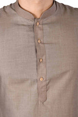 Men's Brown Cotton Solid Full Sleeve Kurta Churidar