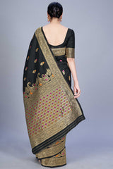 Buy Banarasi Art Silk Woven Saree in Black - Front