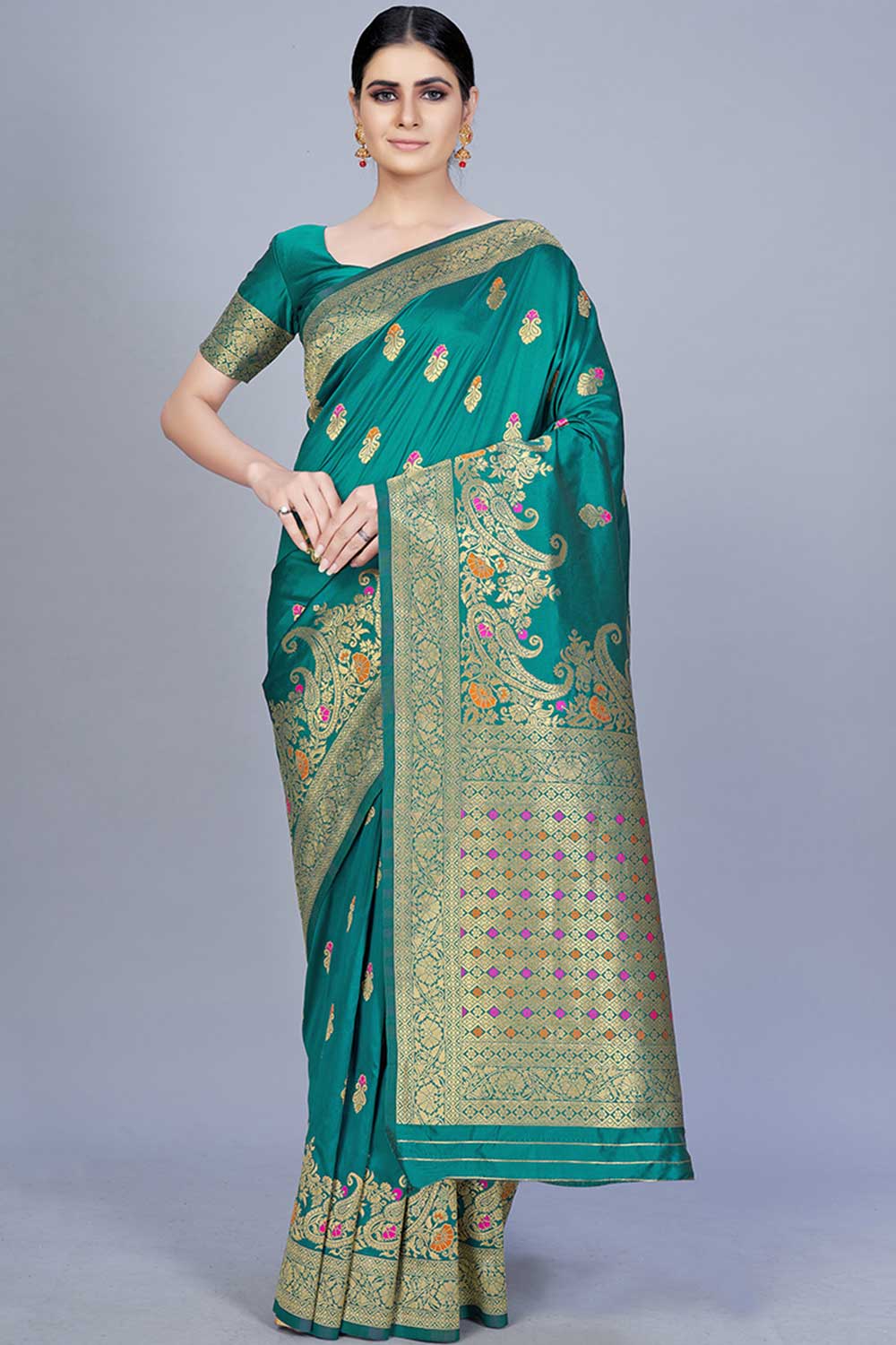 Buy Banarasi Art Silk Woven Saree in Teal Online