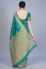 Buy Banarasi Art Silk Woven Saree in Teal - Front