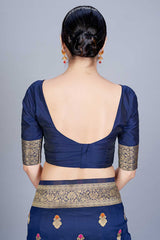 Buy Banarasi Art Silk Woven Saree in Navy Blue - Zoom In