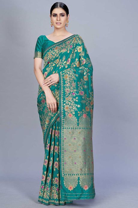 Buy Banarasi Art Silk Woven Saree in Teal Online