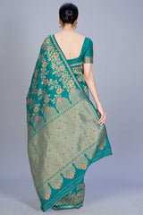 Buy Banarasi Art Silk Woven Saree in Teal - Front