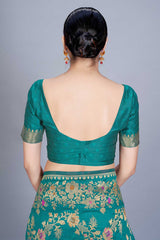 Buy Banarasi Art Silk Woven Saree in Teal - Zoom In