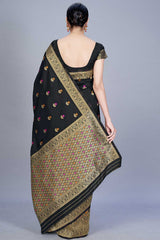 Buy Banarasi Art Silk Woven Saree in Black - Front