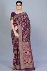 Buy Banarasi Art Silk Woven Saree in Wine Online