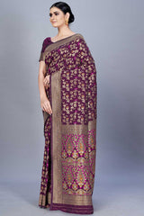 Buy Banarasi Art Silk Woven Saree in Wine - Back