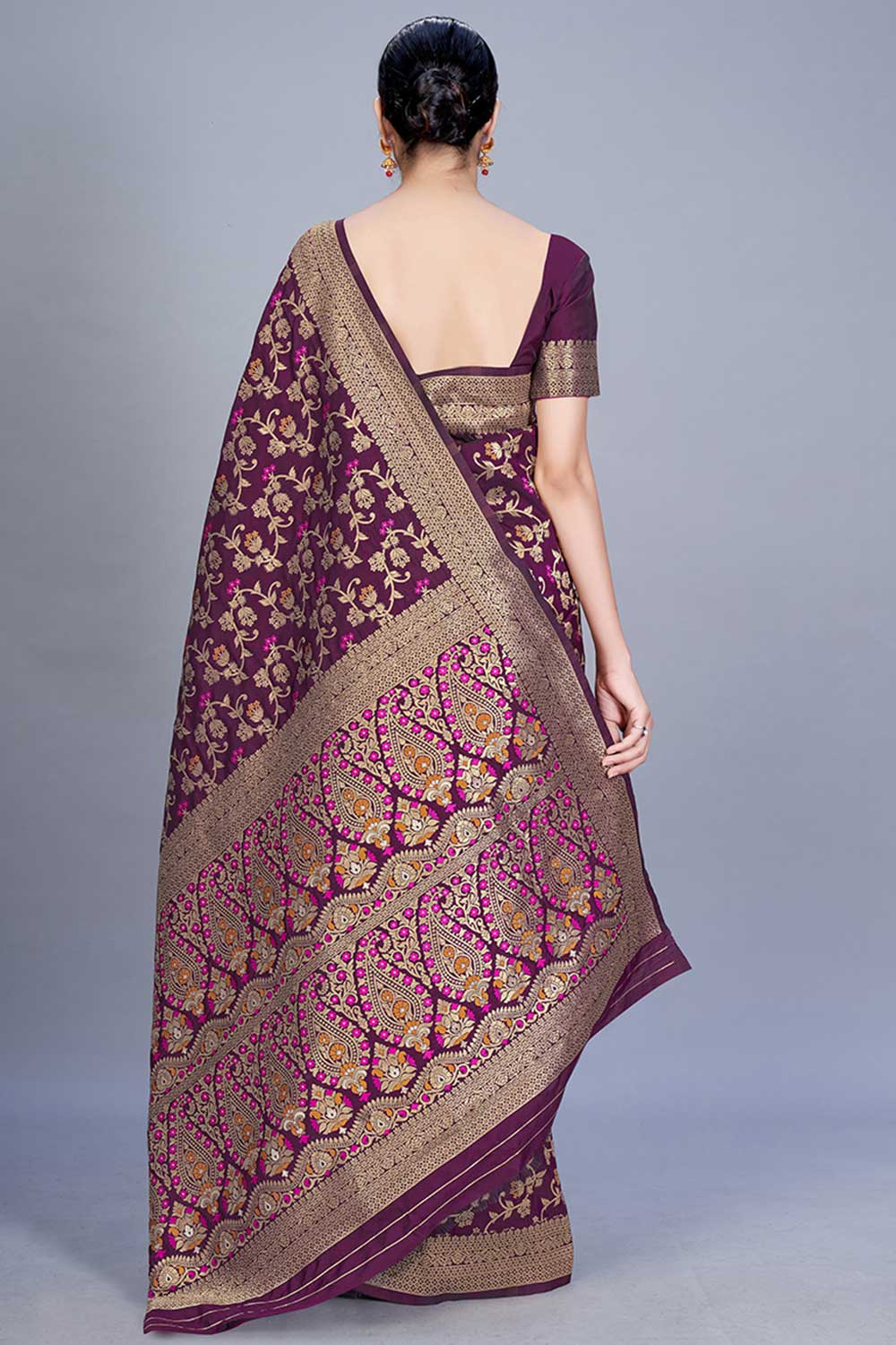 Buy Banarasi Art Silk Woven Saree in Wine - Front