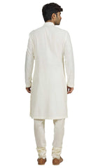 Men's Cream Cotton Embroidered Full Sleeve Kurta Churidar