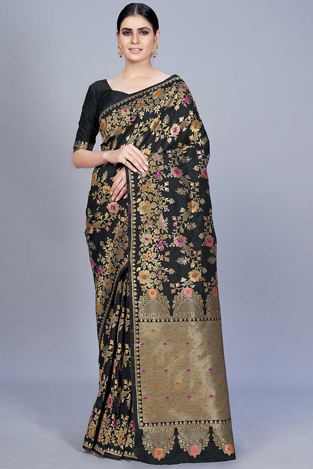 Buy Banarasi Art Silk Woven Saree in Black Online