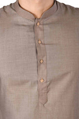 Men's Brown Cotton Embroidered Full Sleeve Kurta Churidar