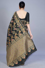 Buy Banarasi Art Silk Woven Saree in Black - Front