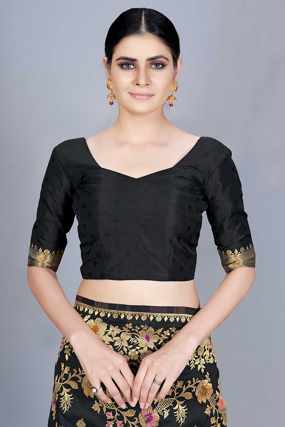 Buy Banarasi Art Silk Woven Saree in Black - Side