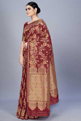 Buy Banarasi Art Silk Woven Saree in Maroon - Back