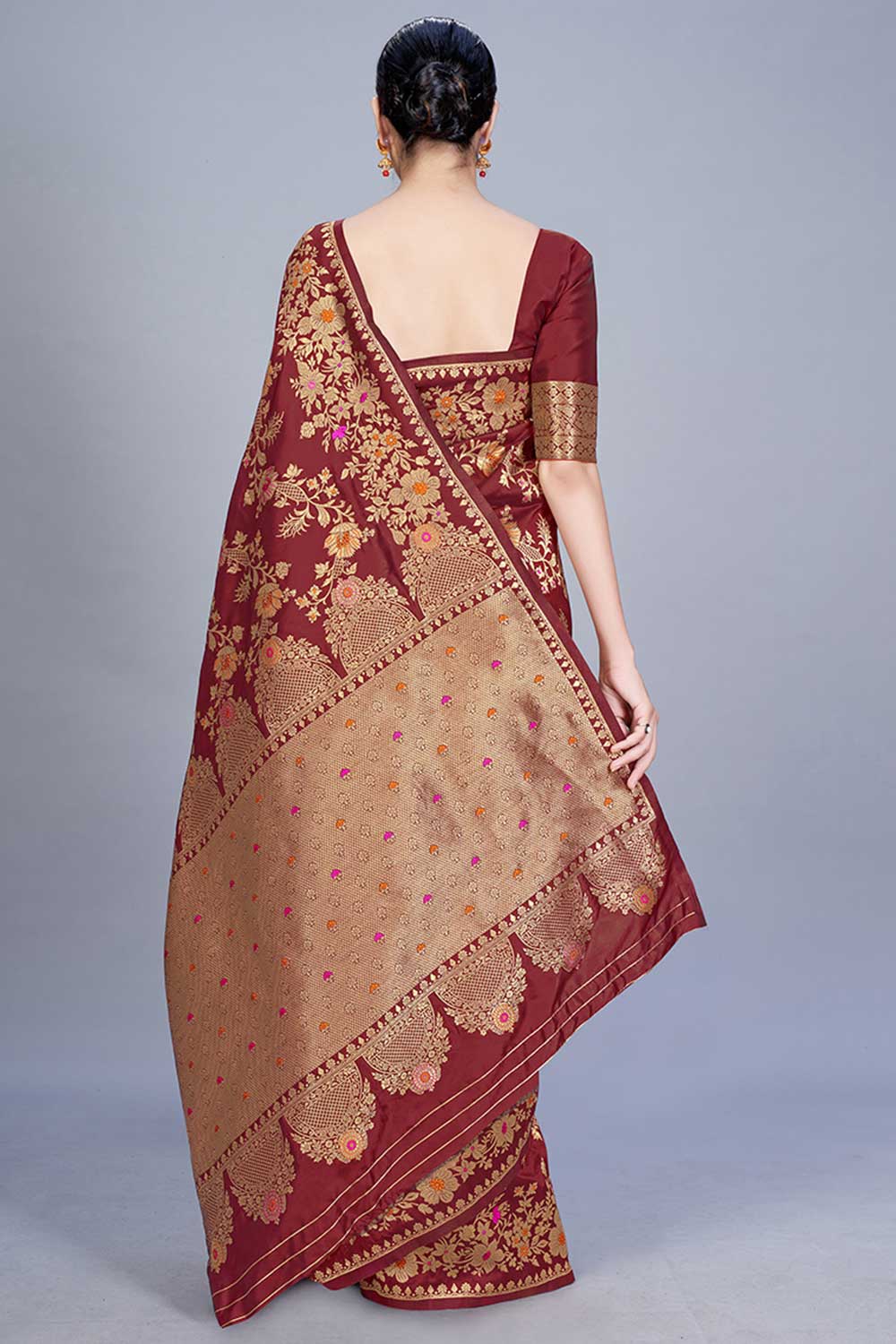 Buy Banarasi Art Silk Woven Saree in Maroon - Front