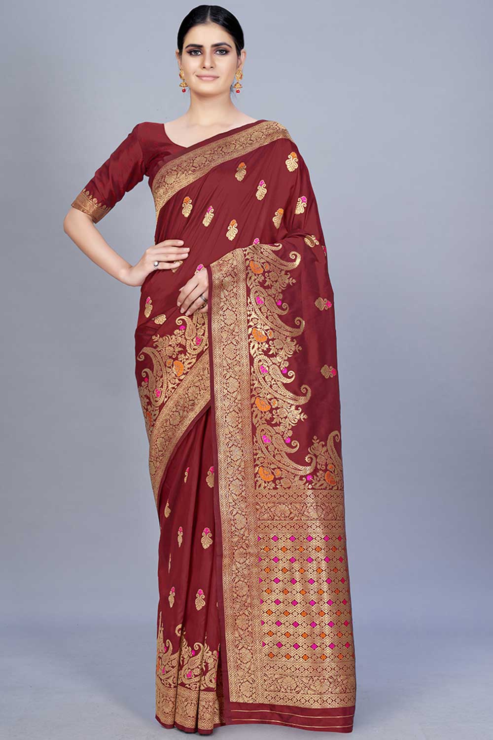 Buy Banarasi Art Silk Woven Saree in Maroon Online