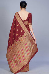 Buy Banarasi Art Silk Woven Saree in Maroon - Front