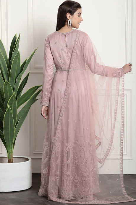 Pink Net Embroidered Gown Style