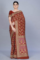 Buy Banarasi Art Silk Woven Saree in Maroon Online