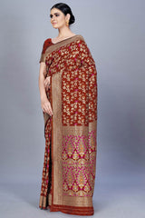 Buy Banarasi Art Silk Woven Saree in Maroon - Back